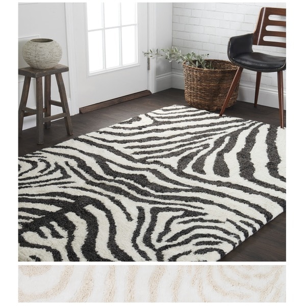 Hand-tufted Zebra Microfiber Shag Area Rug - 5' x 7'6"