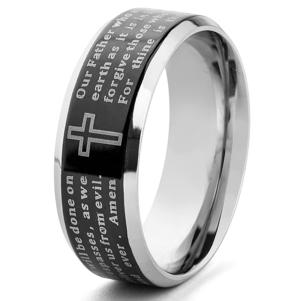 Stainless Steel Beveled Edge Lord's Prayer Ring (6-8 mm)