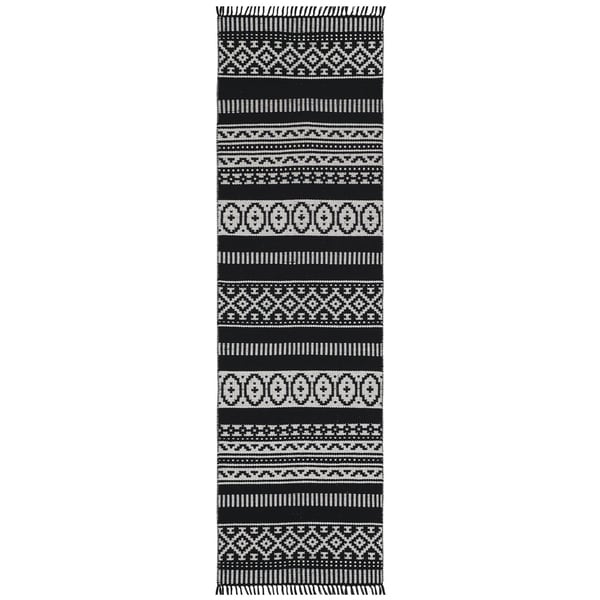 Black Geo Cotton Runner (2.5'x8') - 2'6" x 8'