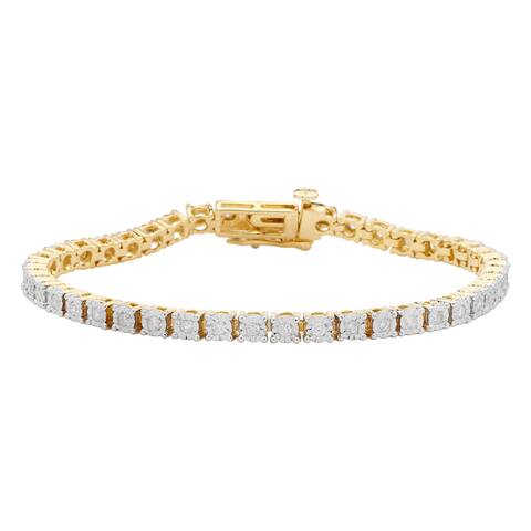 Divina Yellow Goldplated Sterling Silver 1ct. TDW Diamond Tennis Bracelet - White