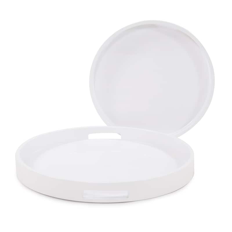 Allan Andrews White Lacquer Round Wood Tray Set