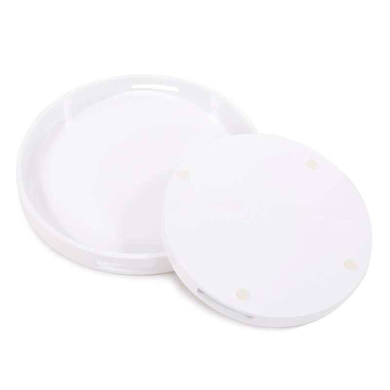 Allan Andrews White Lacquer Round Wood Tray Set
