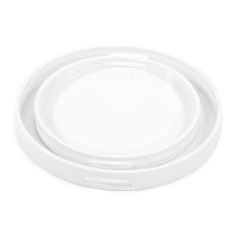 Allan Andrews White Lacquer Round Wood Tray Set