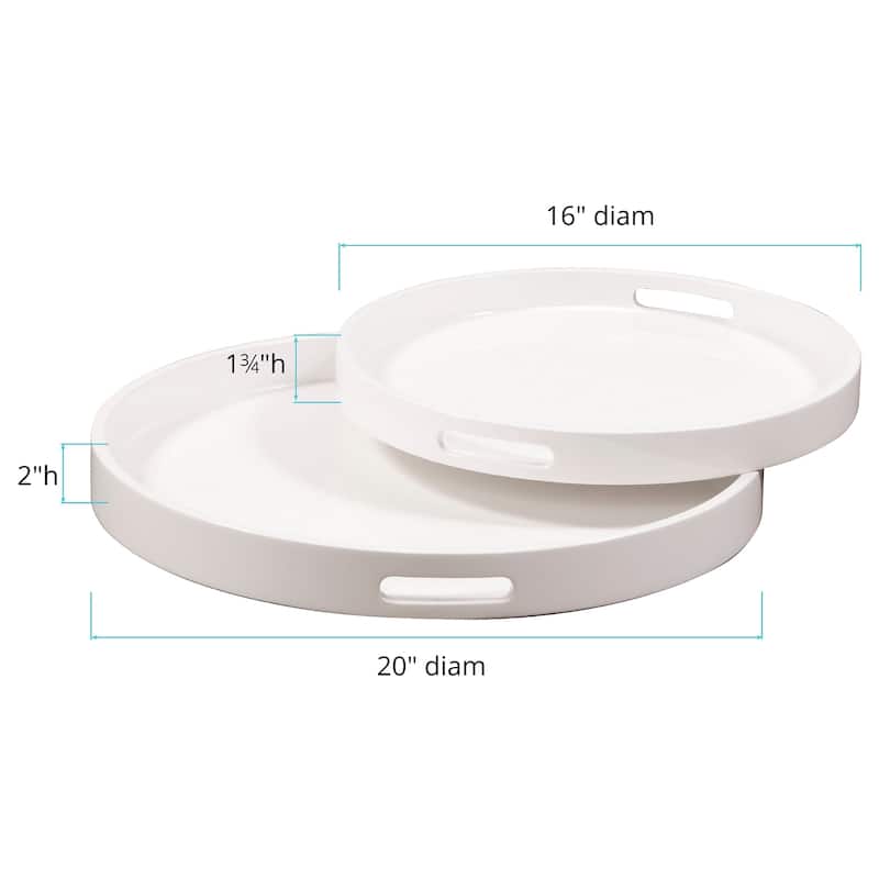 Allan Andrews White Lacquer Round Wood Tray Set