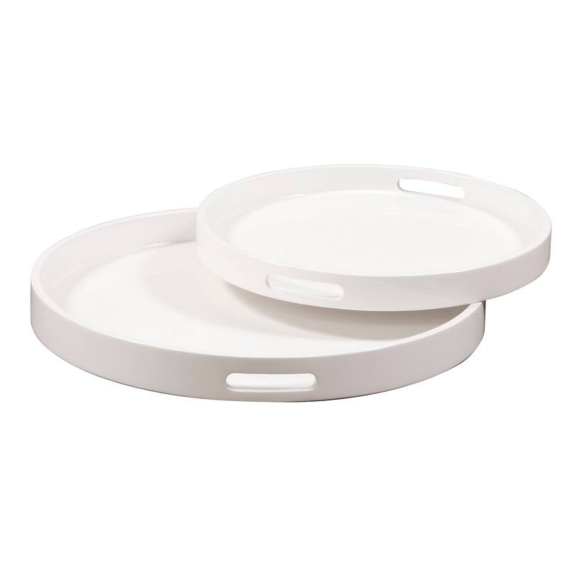 Allan Andrews White Lacquer Round Wood Tray Set