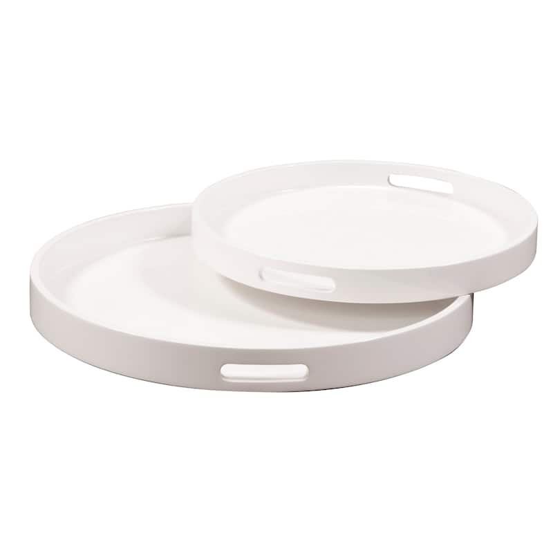 White Lacquer Round Wood Tray Set - On Sale - Bed Bath & Beyond - 9988008