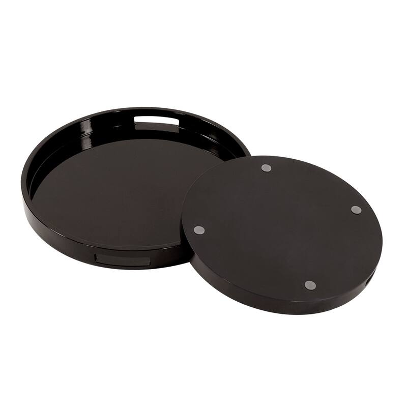 Allan Andrews Black Lacquer Round Wood Tray Set with Handles