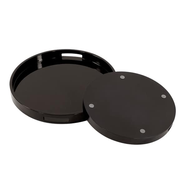 Allan Andrews Black Lacquer Round Wood Tray Set