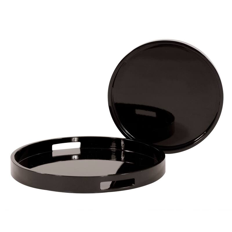 Allan Andrews Black Lacquer Round Wood Tray Set with Handles