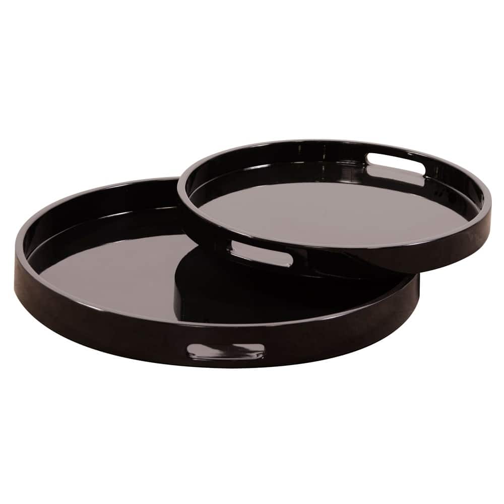 Allan Andrews Black Lacquer Round Wood Tray Set with Handles