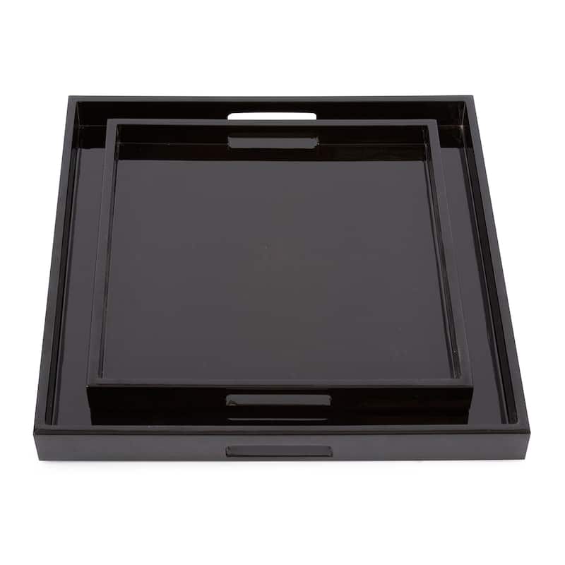 Allan Andrews Black Lacquer Square Wood Tray Set with Handles