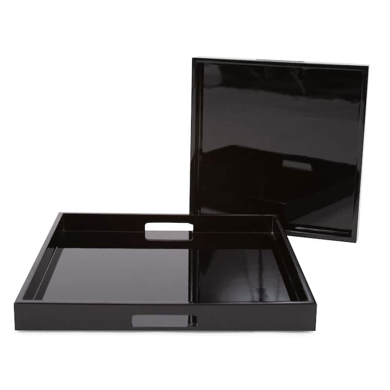 Allan Andrews Black Lacquer Square Wood Tray Set with Handles