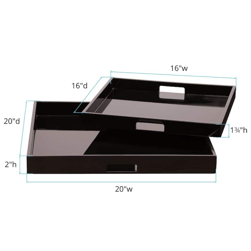 Allan Andrews Black Lacquer Square Wood Tray Set with Handles