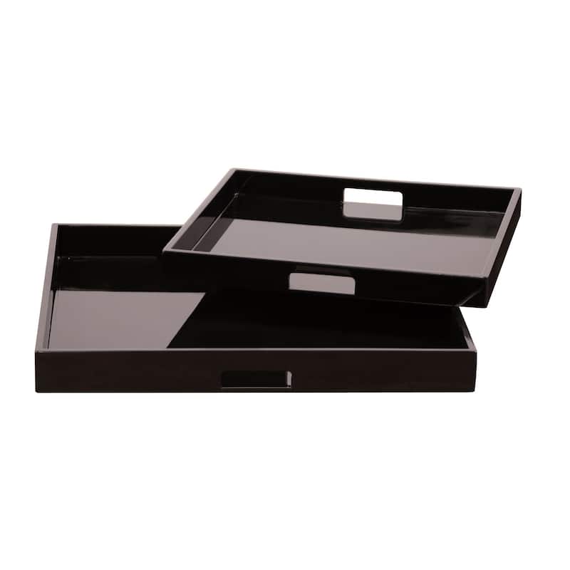 Allan Andrews Black Lacquer Square Wood Tray Set with Handles