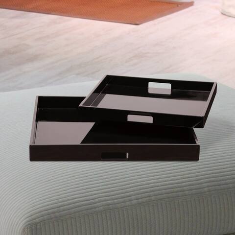 Allan Andrews Black Lacquer Square Wood Tray Set with Handles