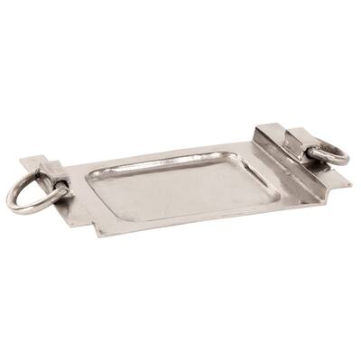 Silver Small Rectangular Tray with Decorative Ring Handles