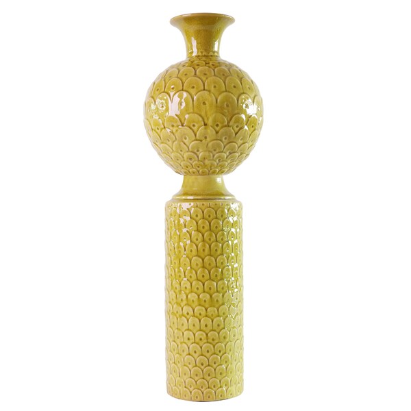 Shop Scalloped Textured Citrine Yellow Tall Vase Free Shipping Today