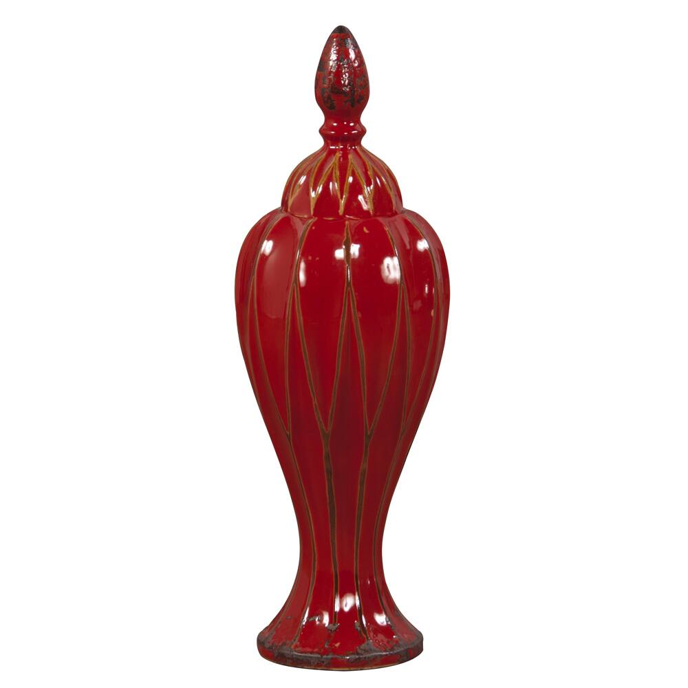 Glossy Red Glaze Ceramic Small Vase with Lid