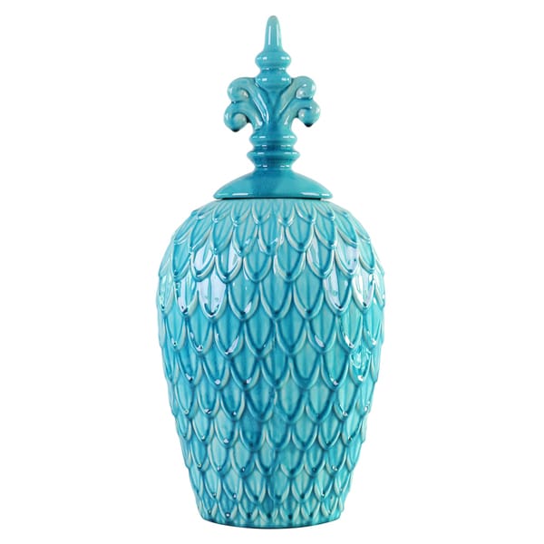 Feathered Textured Turquoise Blue Medium Urn   17138706  