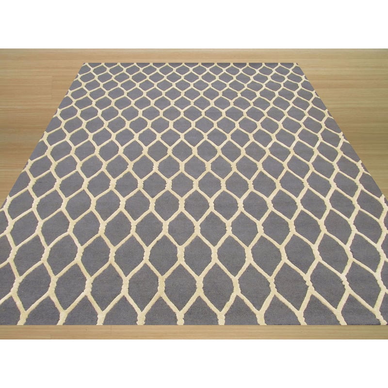 Hand-tufted Wool Charcoal Transitional Geometric Chain-Link Rug (5' x 8') - 5' x 8'