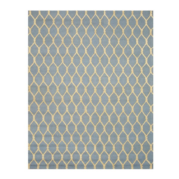 Hand-tufted Wool Blue Transitional Geometric Chain-Link Rug (8'9 x 11'9) - 8'9" x 11'9"