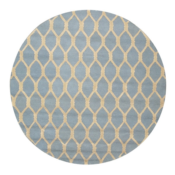 Hand-tufted Wool Blue Transitional Geometric Chain-Link Rug (4' Round)