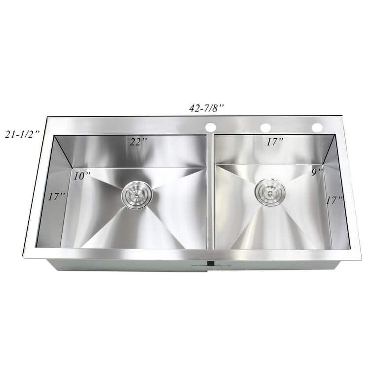 43-inch Stainless Steel Single Bowl Topmount Drop-in Zero Radius Kitchen Island Bar Sink 16 Gauge