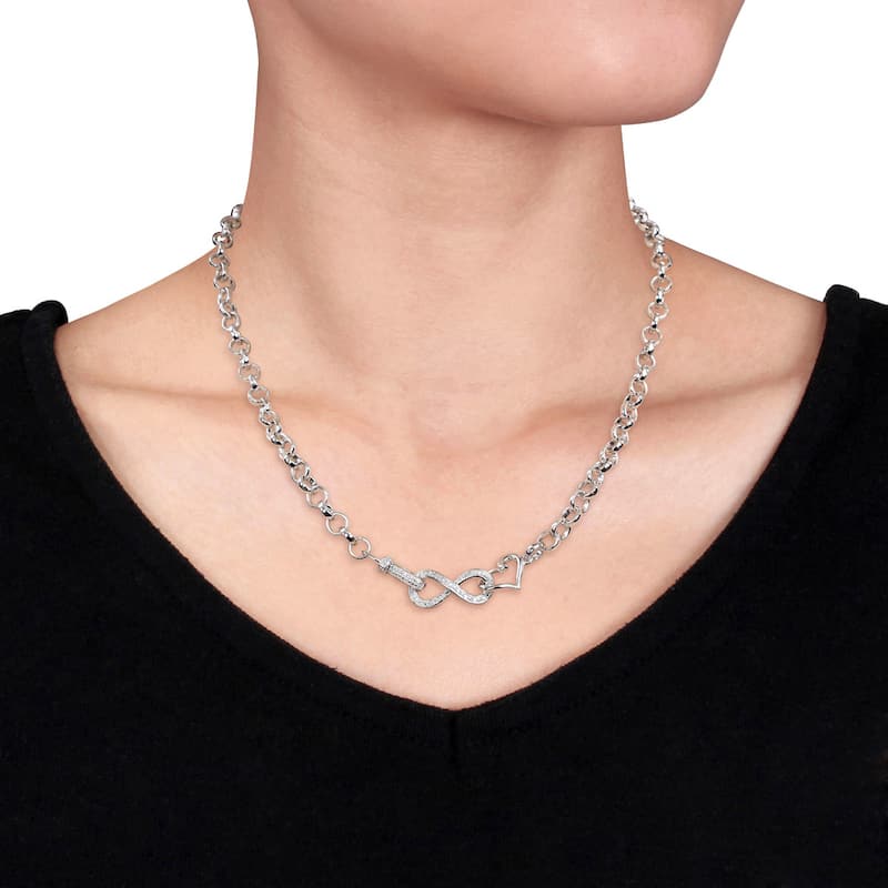 Miadora Sterling Silver 1/10ct TDW Diamond Link Infinity Necklace