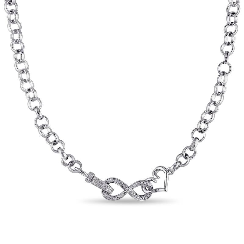 Miadora Sterling Silver 1/10ct TDW Diamond Link Infinity Necklace