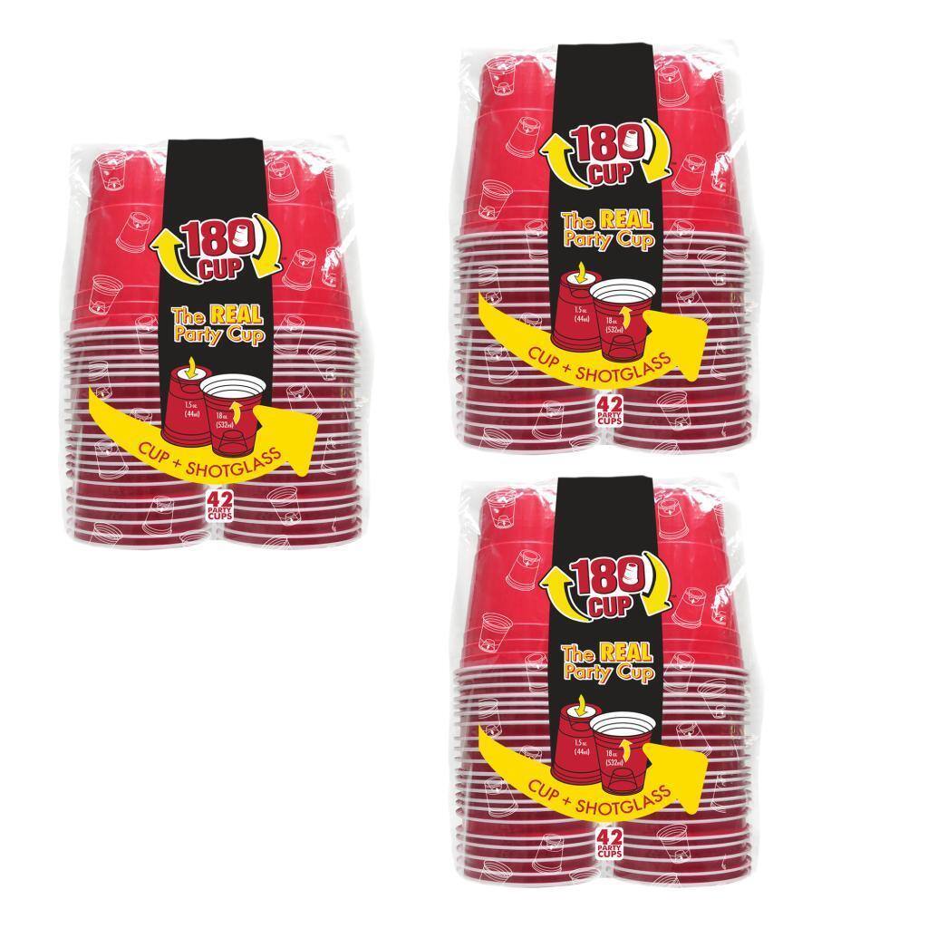 180CUP Multi Use Disposable Party Cups with Built in Shotcup - 3pk