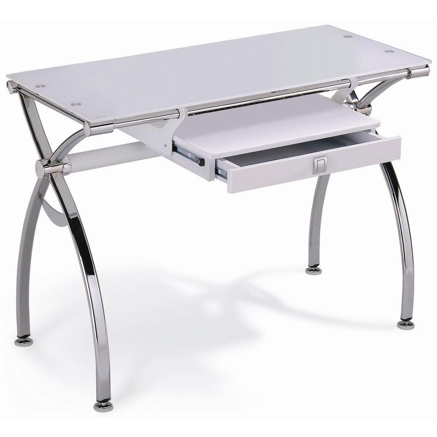 Shop White Tempered Glass Desk With Chrome Legs On Sale