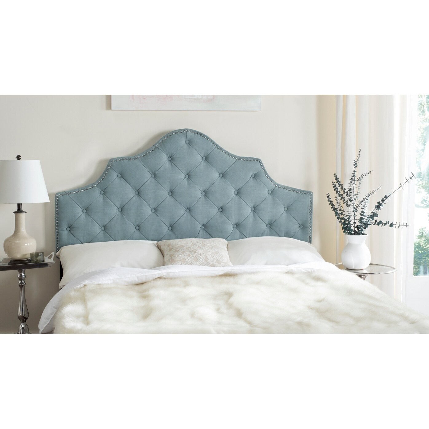 Safavieh Arebelle Sky Blue Upholstered Tufted Headboard Safavieh Arebelle Sky Blue