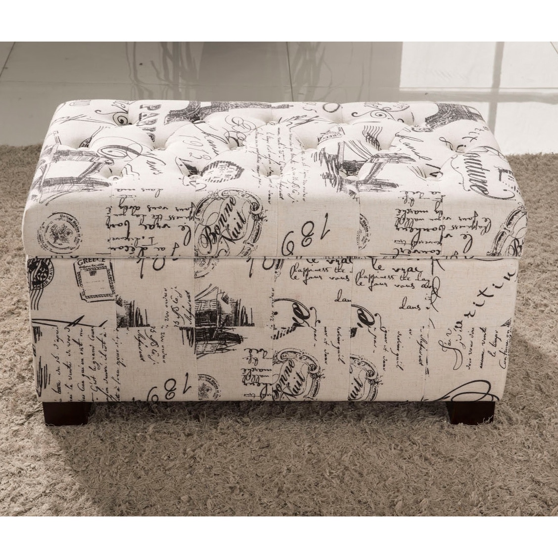 Traditional Paris Vintage French Writing Aqua Button Tufted Bench Storage Ottoman Overstock 9989448