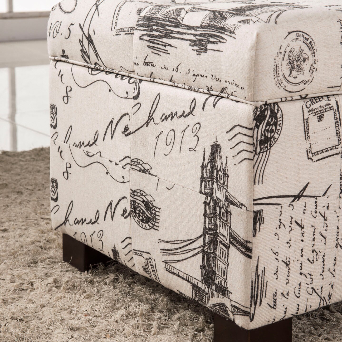 Traditional Paris Vintage French Writing Aqua Button Tufted Bench Storage Ottoman Overstock 9989448