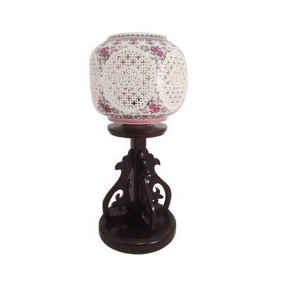 Asian-themed piercing porcelain table lamp with red flower pattern