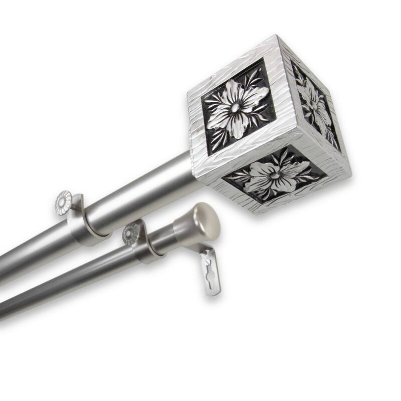 InStyleDesign Jocelyn Adjustable Double Curtain Rod - 28 to 48 inches - satin nickel