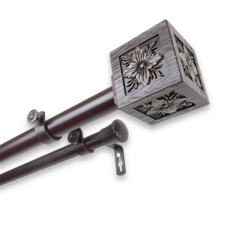 InStyleDesign Jocelyn Adjustable Double Curtain Rod - 28 to 48 inches - Mahogany