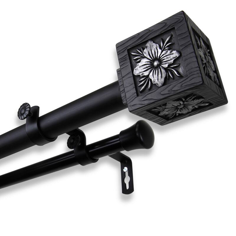 InStyleDesign Jocelyn Adjustable Double Curtain Rod - 28 to 48 inches - Black