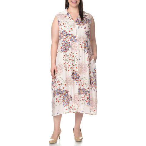 La Cera Women's Plus Size Floral Print Sleeveless Dress