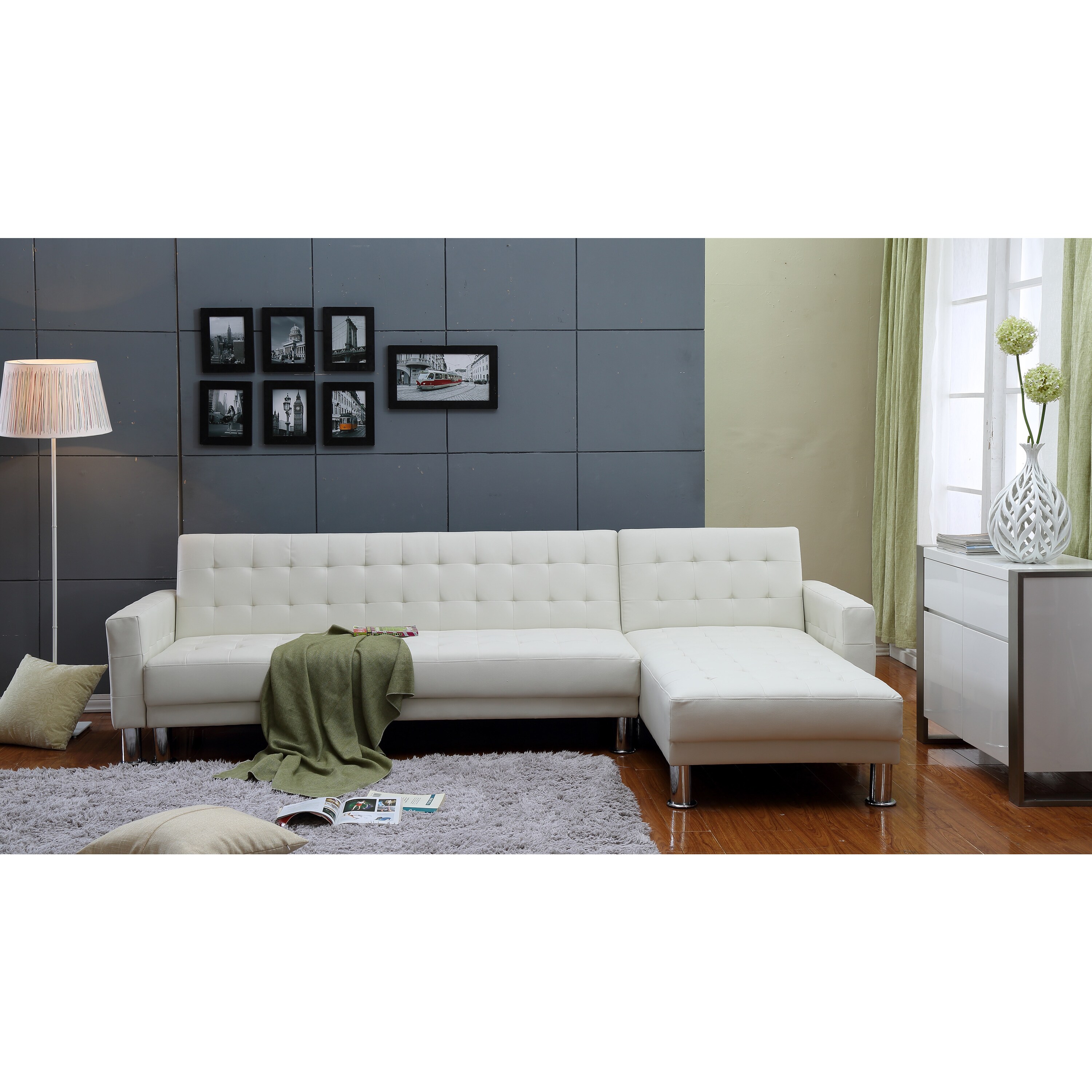 The Hom Marsden 2 Piece White Tufted Bi Cast Leather 2 Piece White Tufted Bi Cast Leather