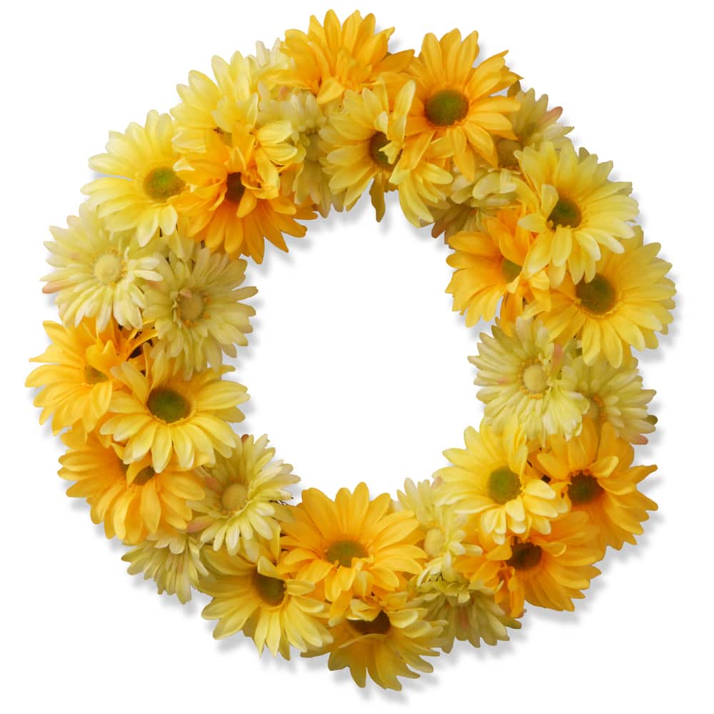 National Tree Company 19 inch Artificial Spring Wreath with Yellow Cosmos Flowers, Realistic Floral Decoration for Front Door