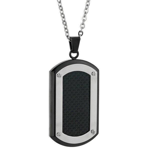 Stainless Steel Mens Carbon Fiber Accent Tag Necklace   17144145