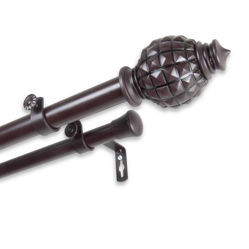InStyleDesign Thalia Adjustable Double Curtain Rod - 28 to 48 inches - Mahogany