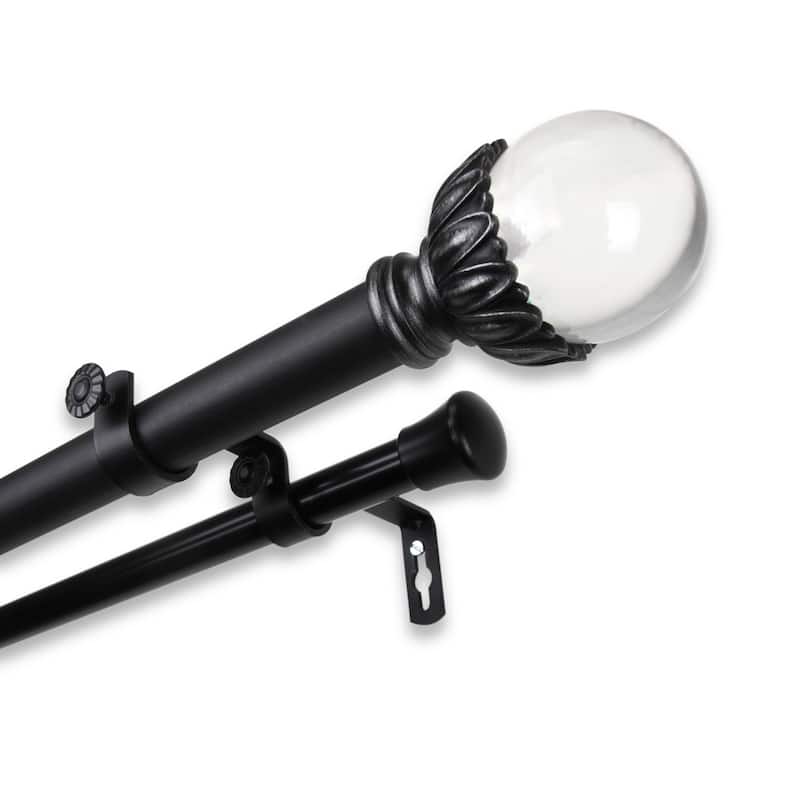 InStyleDesign Cassava Adjustable Double Curtain Rod with Resin Finials - 28 to 48 inches - Black
