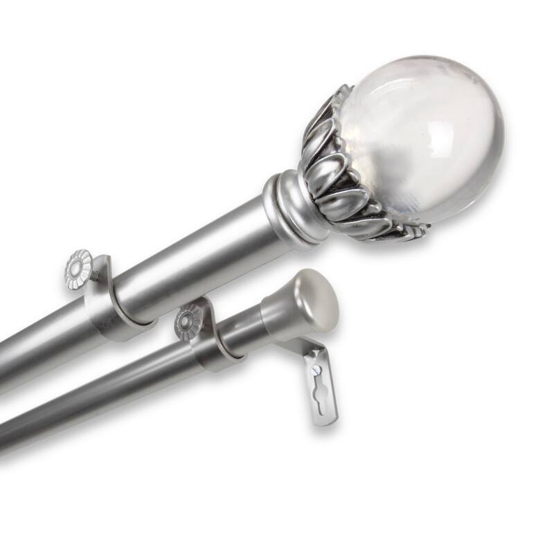 InStyleDesign Cassava Adjustable Double Curtain Rod with Resin Finials - 28 to 48 inches - satin nickel