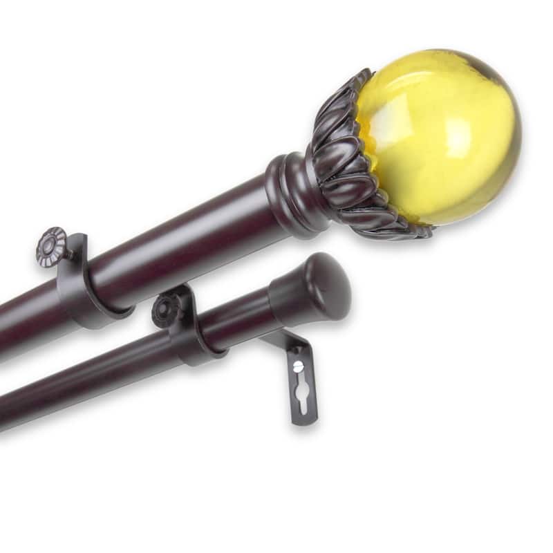 InStyleDesign Cassava Adjustable Double Curtain Rod with Resin Finials - 28 to 48 inches - Mahogany