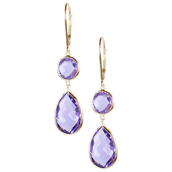 14k Yellow Gold Pink Amethyst Dangle Earrings Free Shipping 14k Yellow Gold Pink Amethyst Dangle Earrings