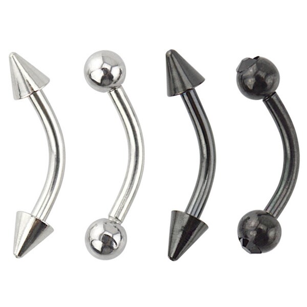 Shop 16 Gauge Surgical Steel Black and Silver Eyebrow Ring Combo (Set of 4) Free Shipping On