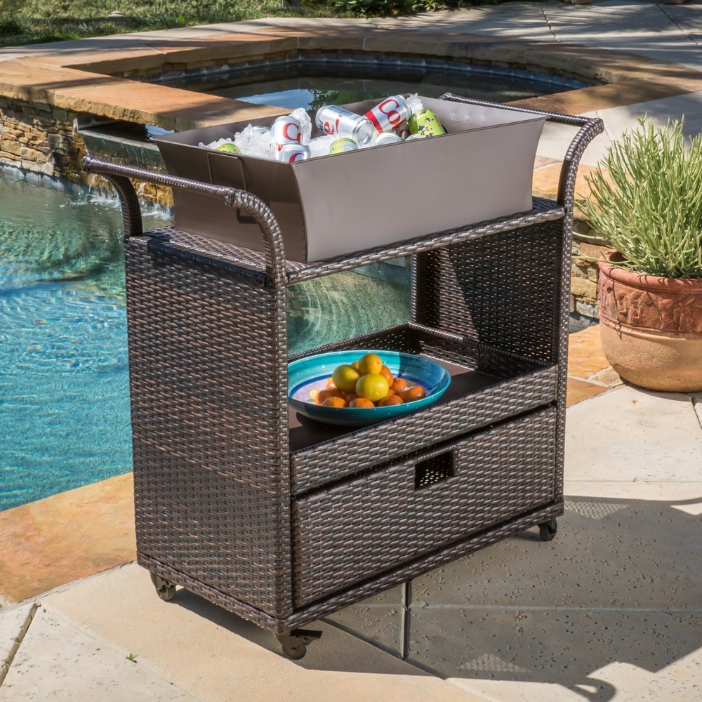 Ravenna Outdoor Wicker Bar Cart by Christopher Knight Home - 36.75" H x 18.00" W x 39.75" D