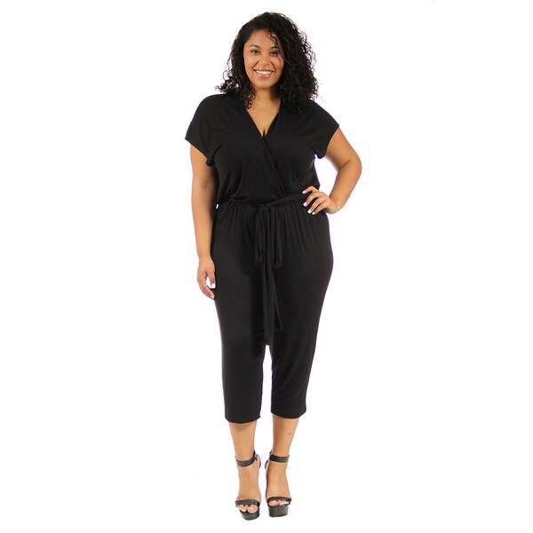 24/7 Comfort Apparel Women's Plus-Size Short Sleeve Front-Tie Jumpsuit